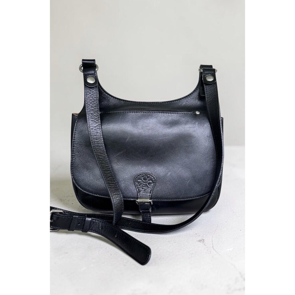 Patricia Nash London Saddle Bag Heritage Black Leather Crossbody Medium Purse